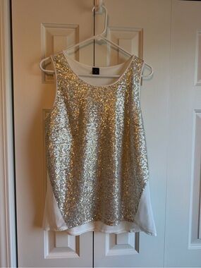 Worthington Cream Tank top with Gold & Silver Sequins
